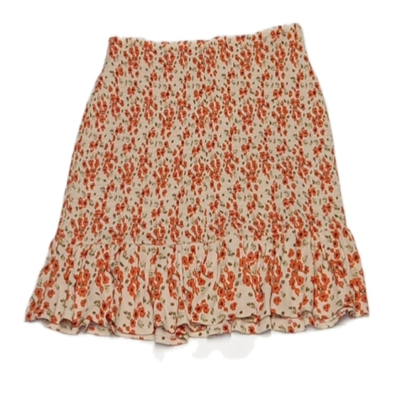 Cato Mini Skirt Shirred Ruffle Orange Floral Womens XL Cottage Flirty New w/ Tag - Picture 2 of 12